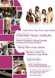 Promotional Flyer for 2014 Marian Anderson String Quartet Summer Chamber Music Institute